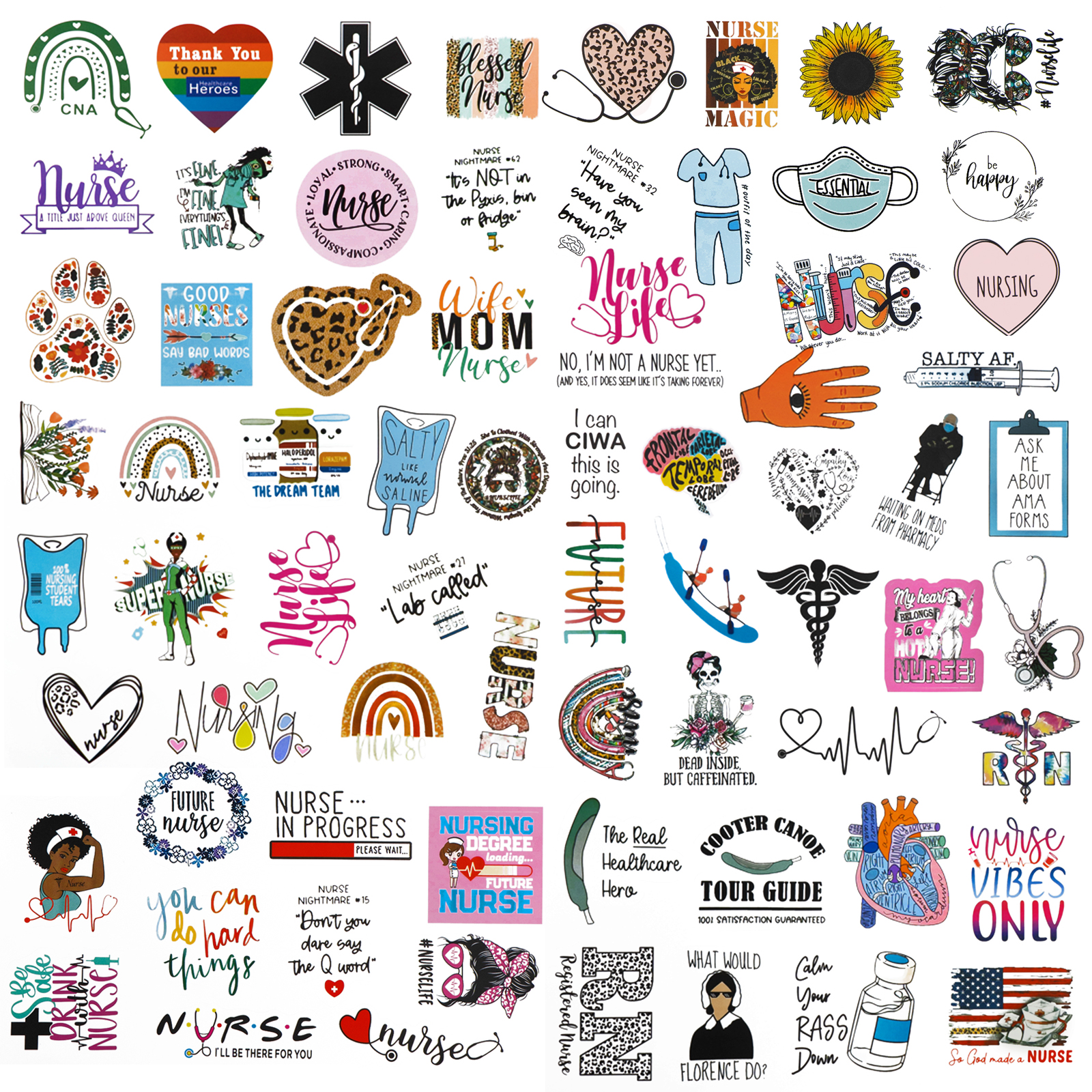 108 Designs Nurse Stickers for Water Bottles and Laptop, Nursing